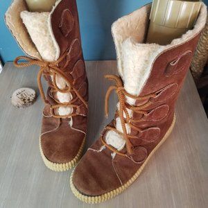 Vintage Brown Suede Sherpa Lined Italian Boots Sz9